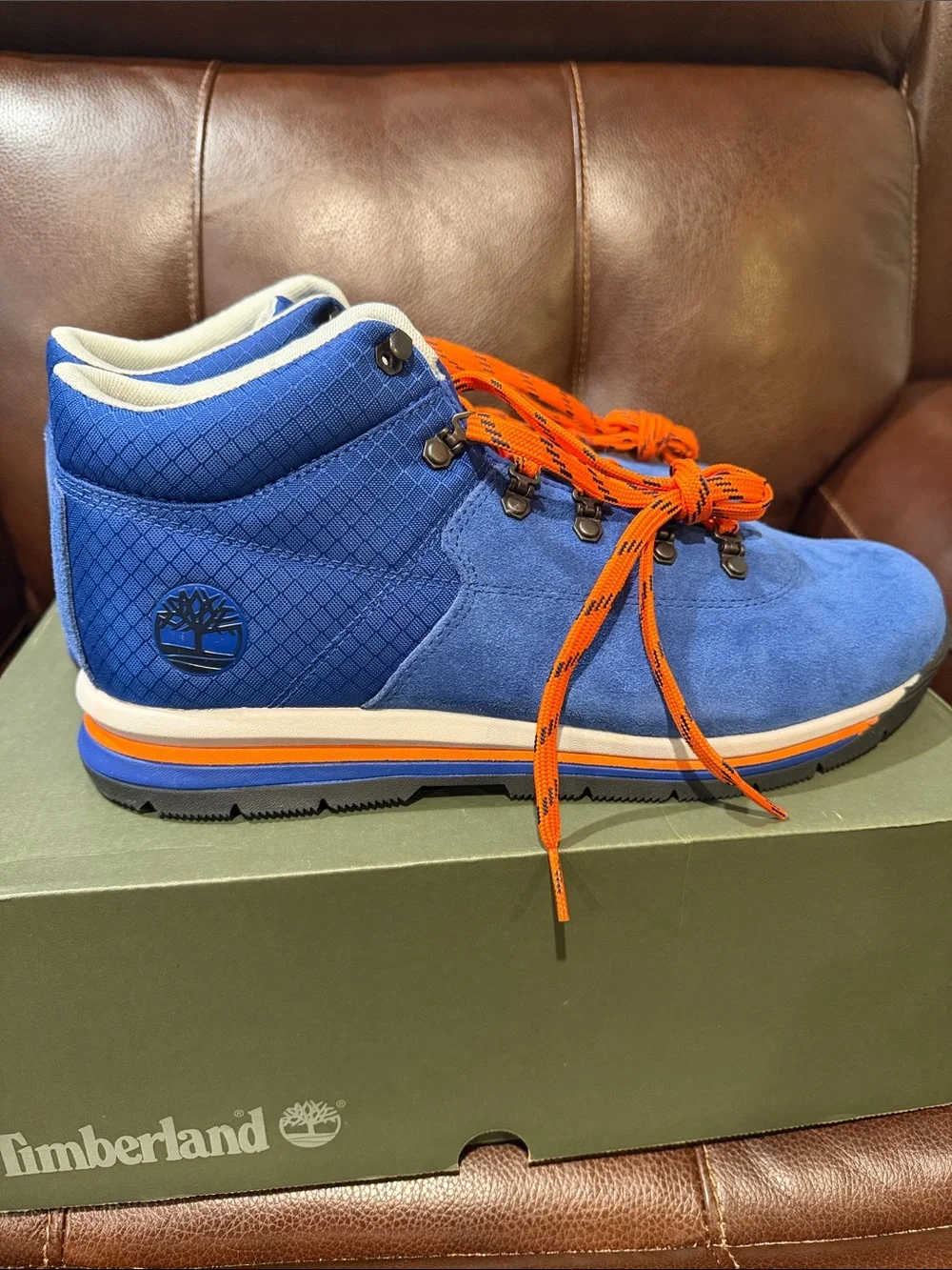 Timberland Royal Blue Suede Sneakers with Orange Laces